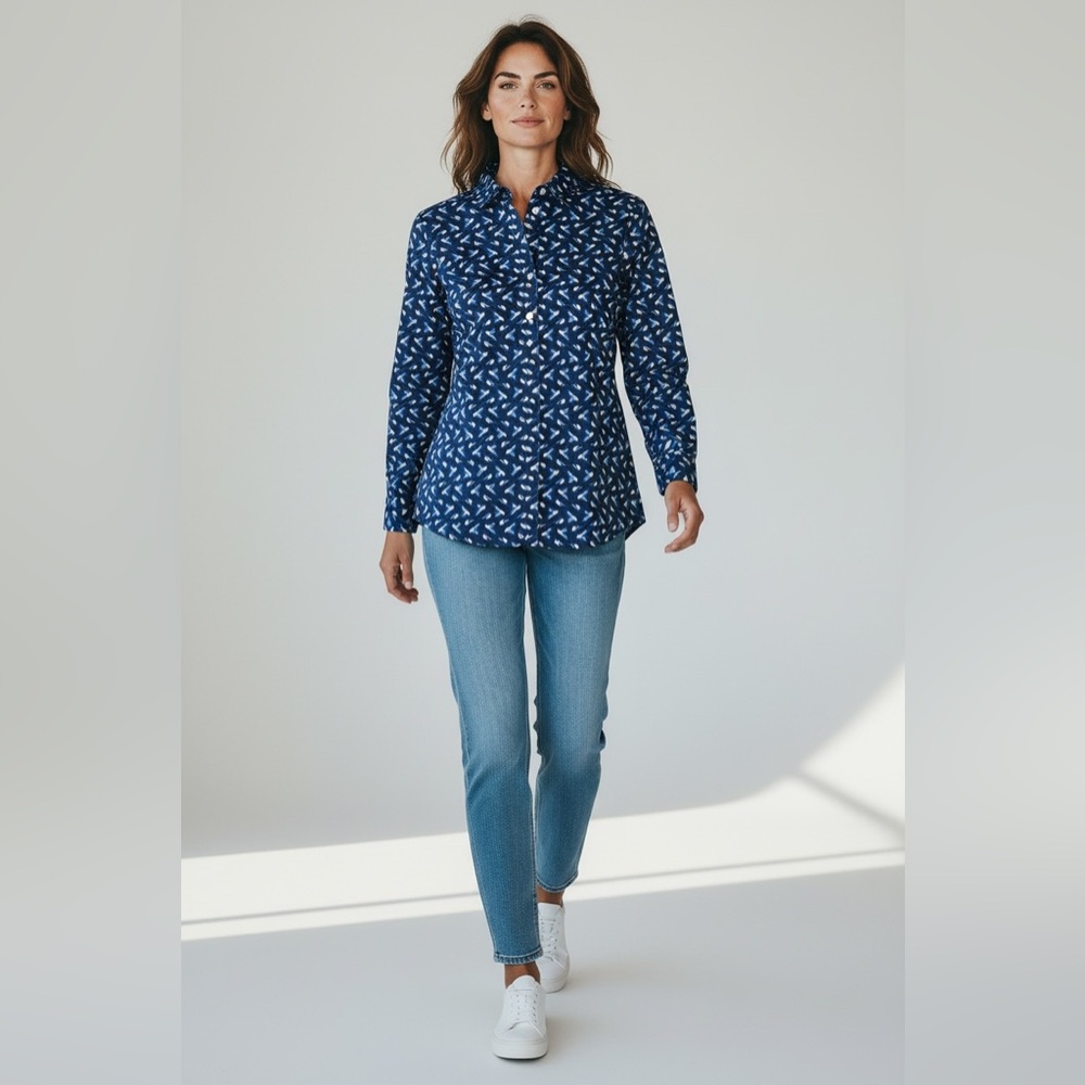 Lands End No Iron Supima Button Up Preppy Office Academia Shirt Womens‎ 22W Blue